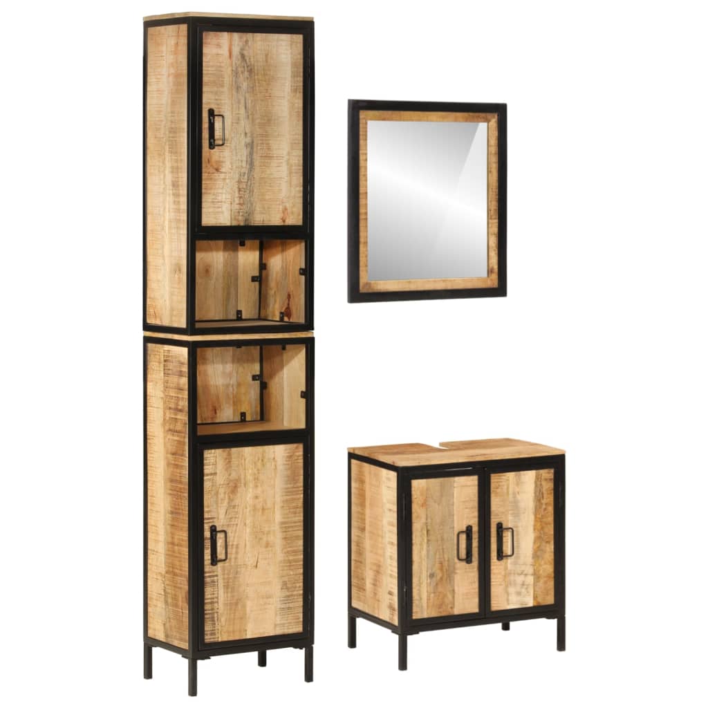 3-delige Badkamermeubelset ijzer en massief mangohout is nu te koop bij PeponiXL, paradijselijk wonen!