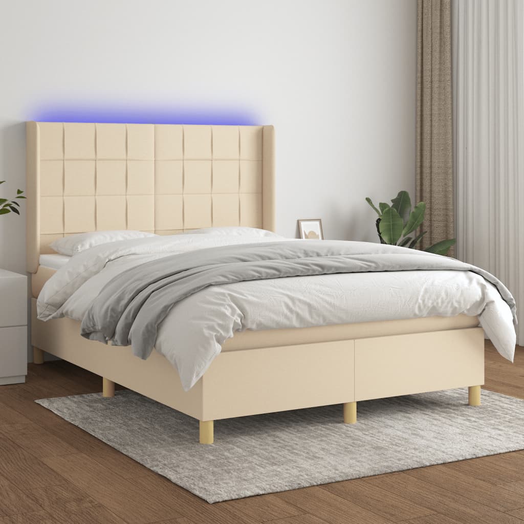 Boxspring met matras en LED stof crèmekleurig 140x190 cm is nu te koop bij PeponiXL, paradijselijk wonen!