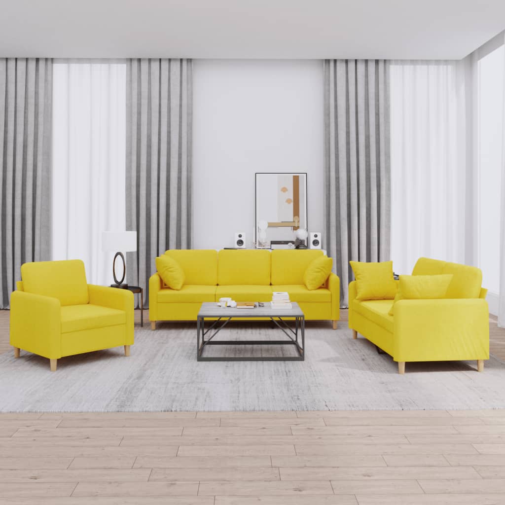 3-delige Loungeset met kussens stof lichtgeel is nu te koop bij PeponiXL, paradijselijk wonen!