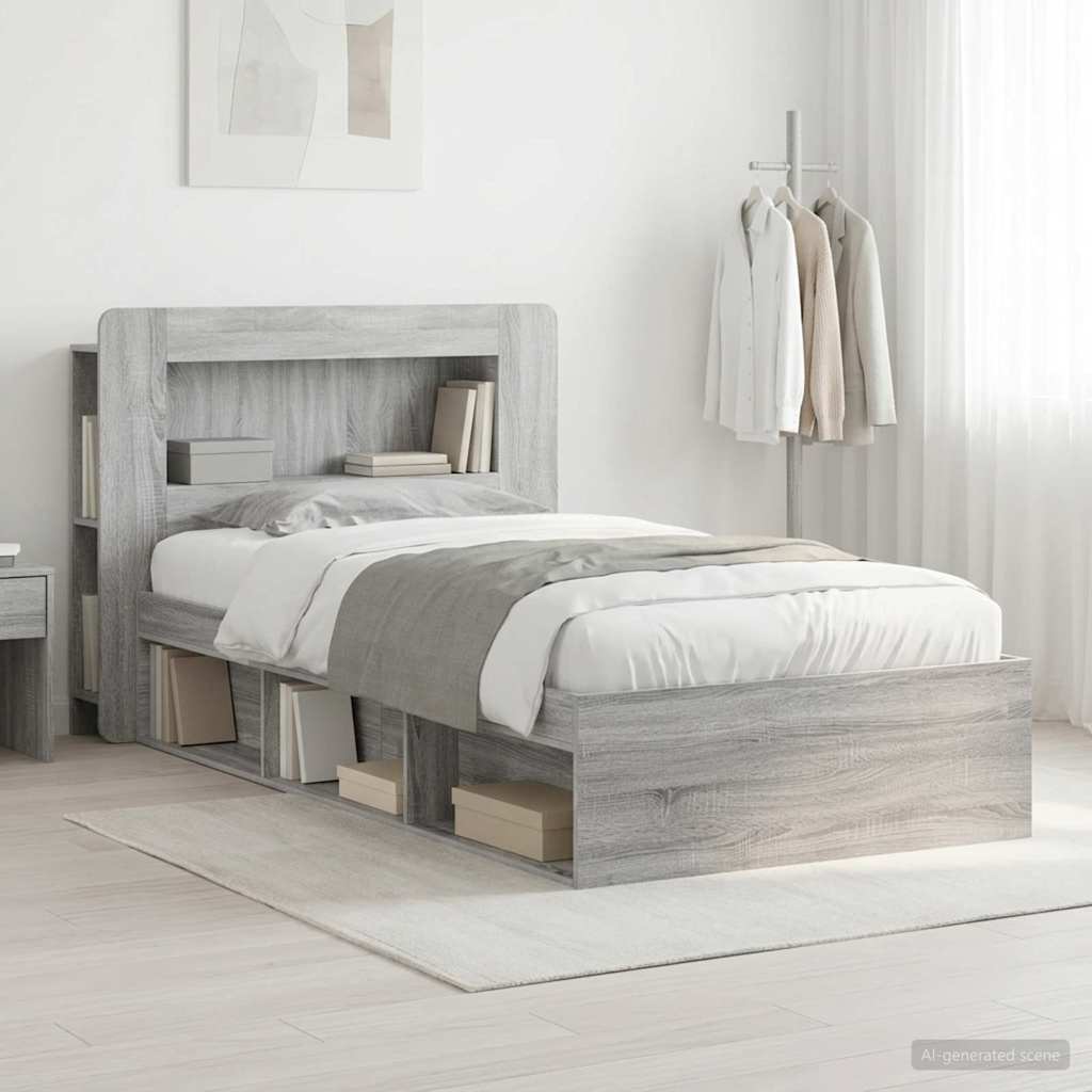 Bedframe met opslag Grijs Sonoma 100 x 200 cm Bewerkt hout is nu te koop bij PeponiXL, paradijselijk wonen!