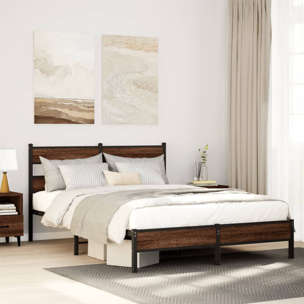Bedframe zonder matras bewerkt hout bruin eikenkleur 160x200 cm is nu te koop bij PeponiXL, paradijselijk wonen!