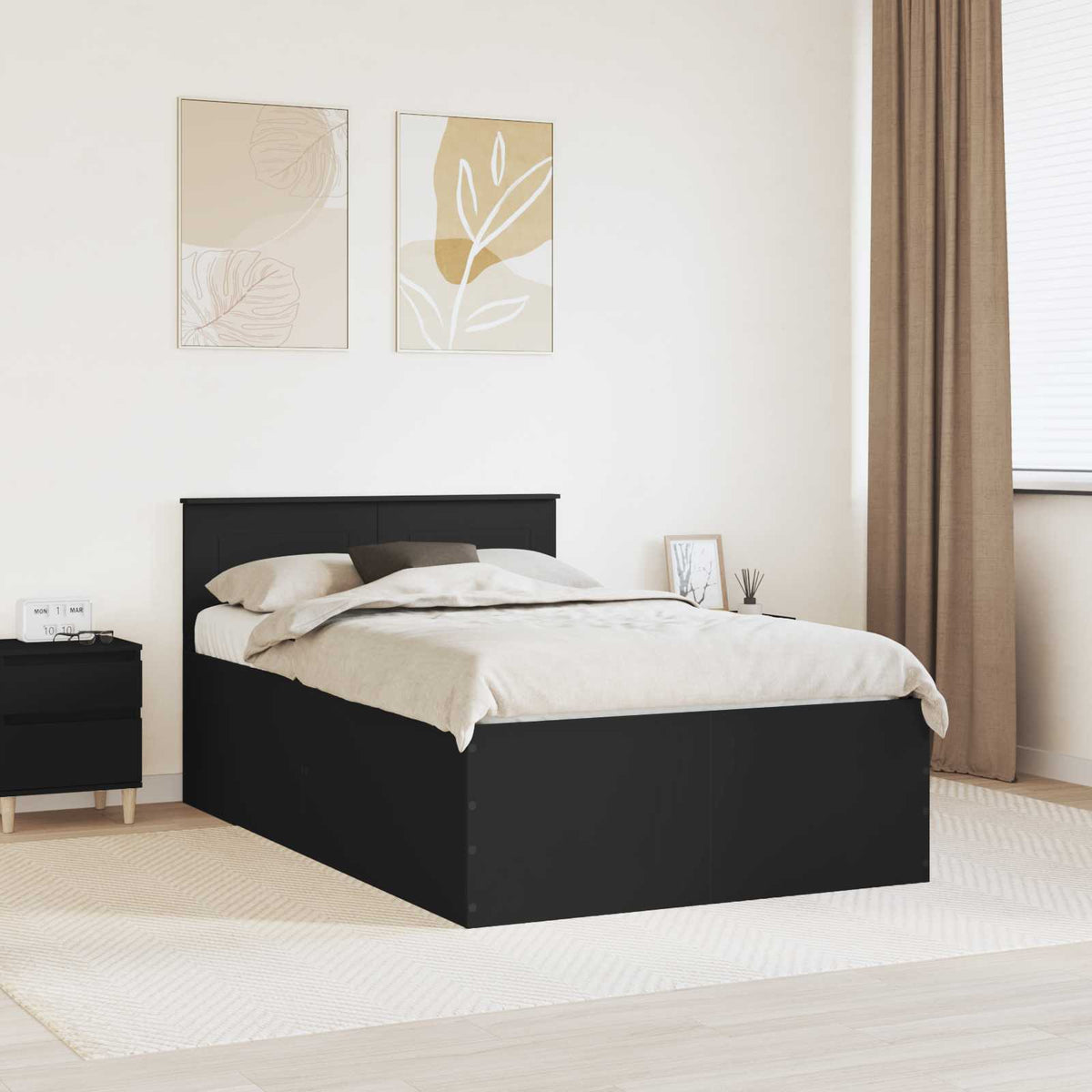 Bedframe met hoofdeinde Zwart 120 x 200 cm Bewerkt hout is nu te koop bij PeponiXL, paradijselijk wonen!