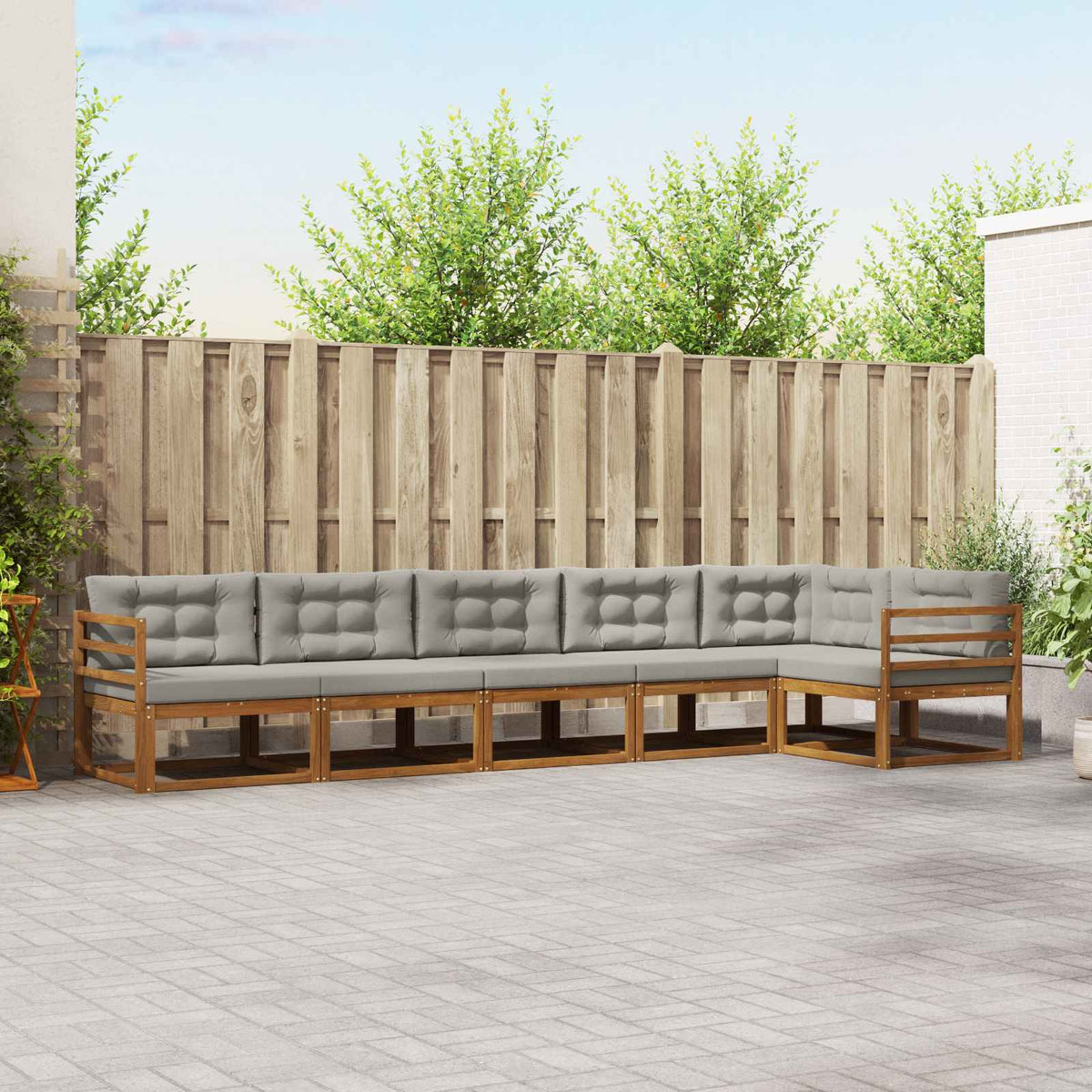 Buiten bankenset met kussen 6 pcs Naturel en lichtgrijs is nu te koop bij PeponiXL, paradijselijk wonen!