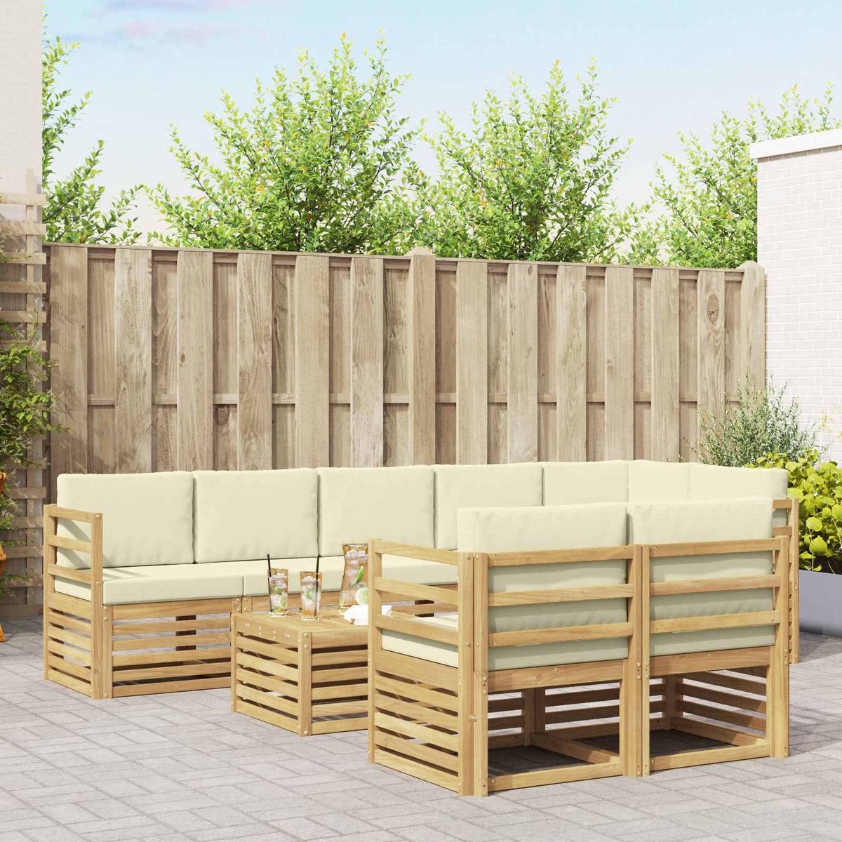 Sofa-Sets 9 pcs Wit en crèmekleurig Massief Acaciahout is nu te koop bij PeponiXL, paradijselijk wonen!