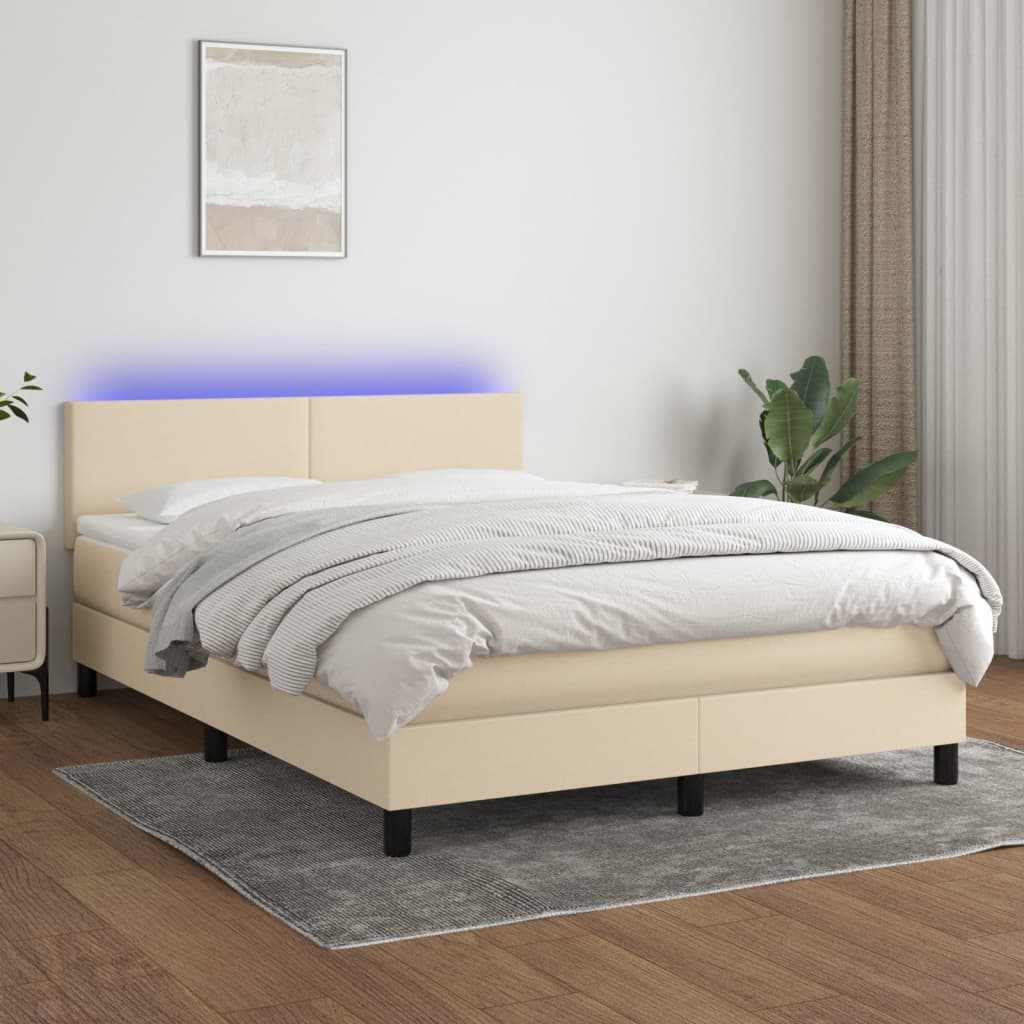 Boxspring met matras en LED stof crèmekleurig 140x200 cm is nu te koop bij PeponiXL, paradijselijk wonen!
