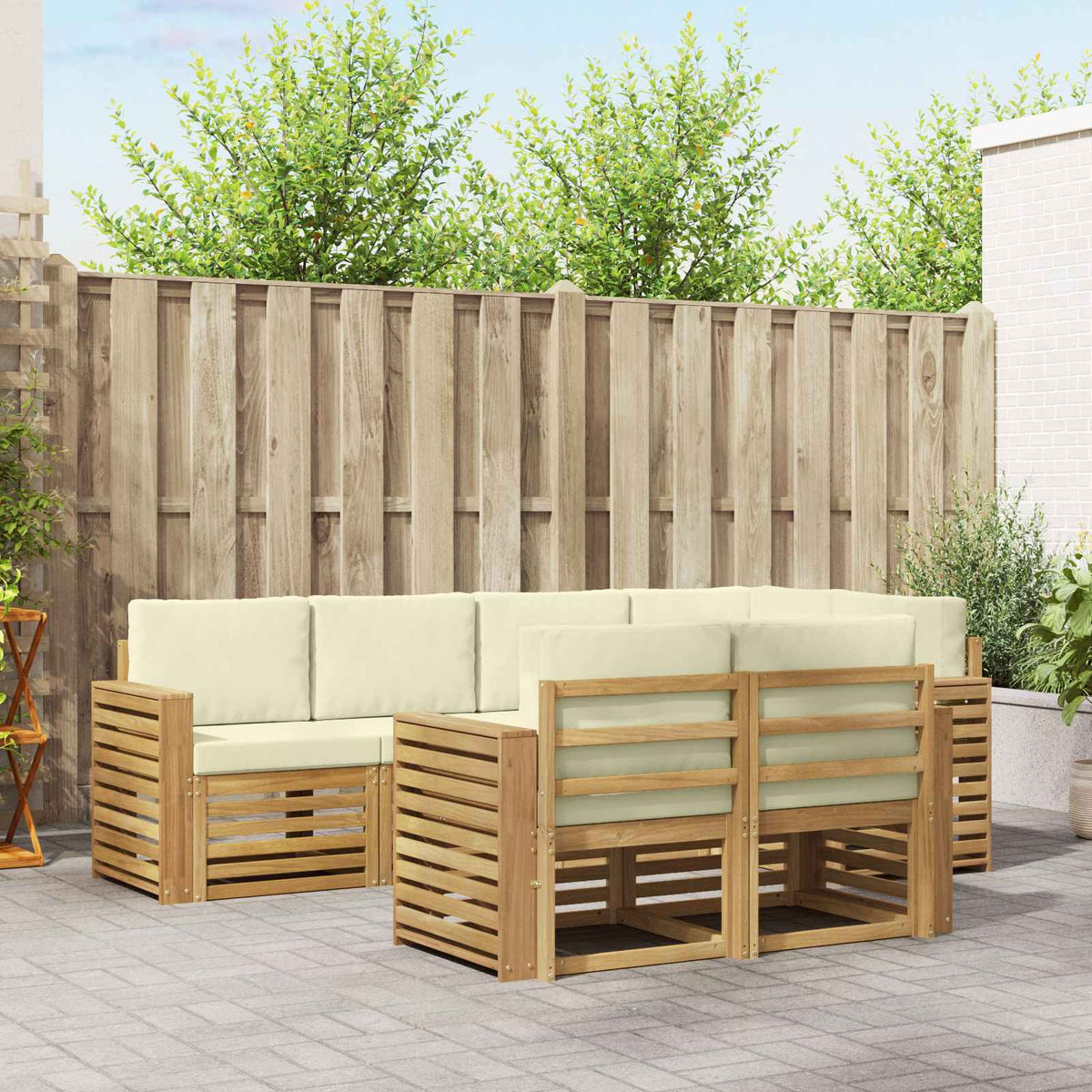 Buiten bankenset 7 pcs Wit en crèmekleurig 251 x 132,5 x 73 cm is nu te koop bij PeponiXL, paradijselijk wonen!