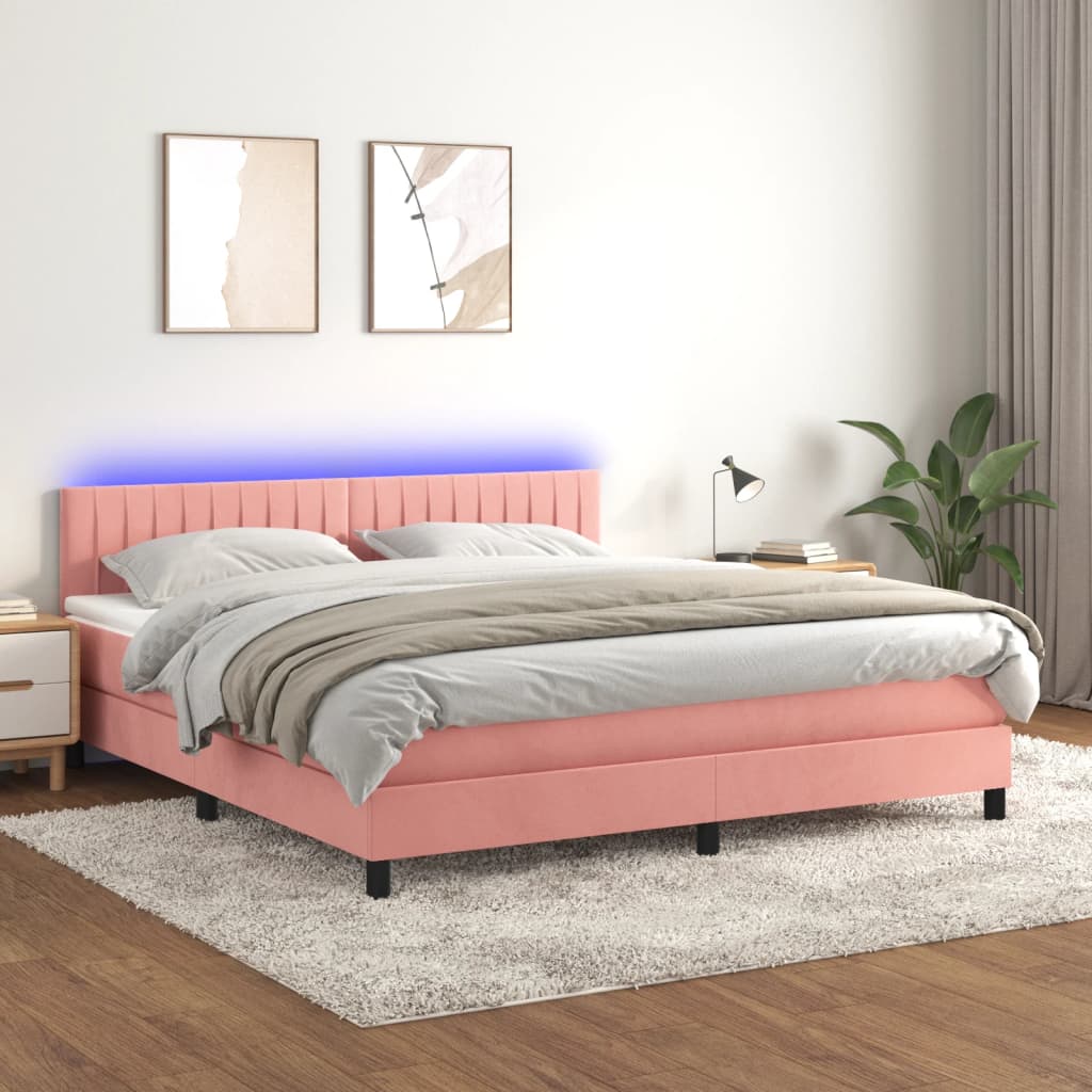 Boxspring met matras en LED fluweel roze 180x200 cm is nu te koop bij PeponiXL, paradijselijk wonen!