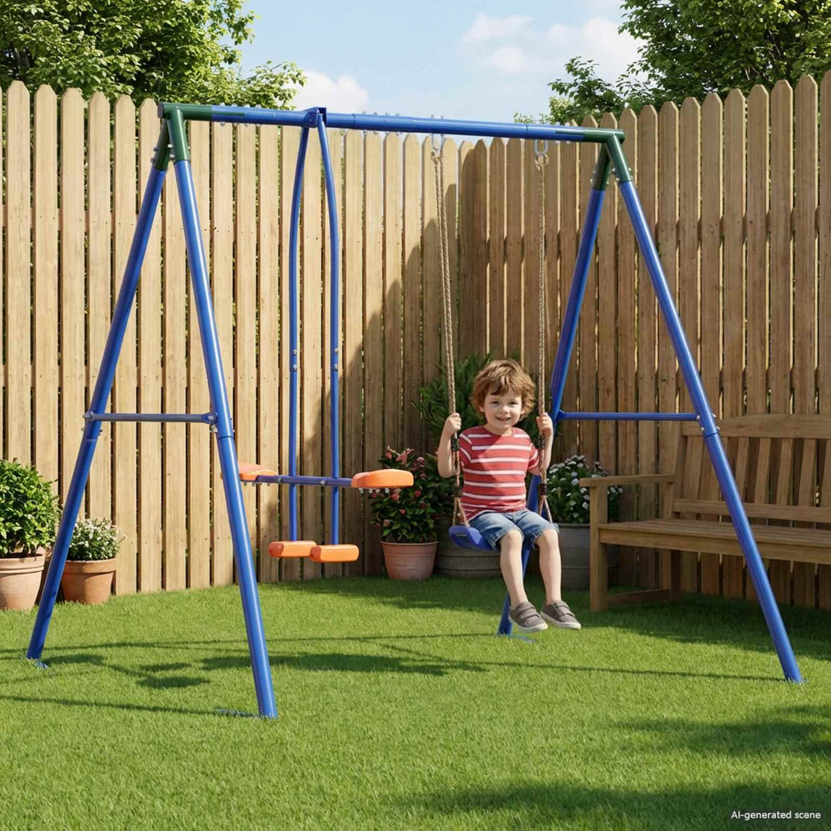 Buiten Schommelframe met Glijbaan voor tot 3 kinderen is nu te koop bij PeponiXL, paradijselijk wonen!