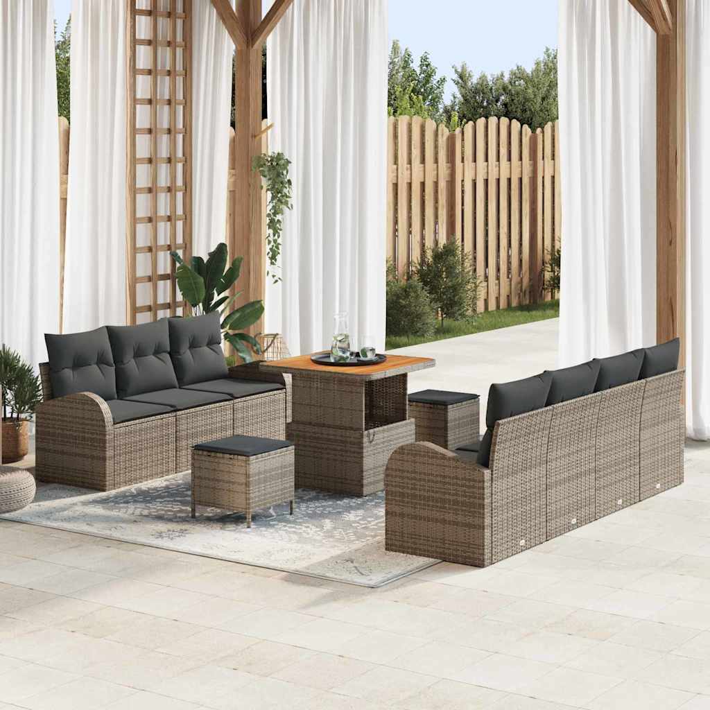 Tuinbankenset met kussen 10 pcs Grijs poly rattan is nu te koop bij PeponiXL, paradijselijk wonen!