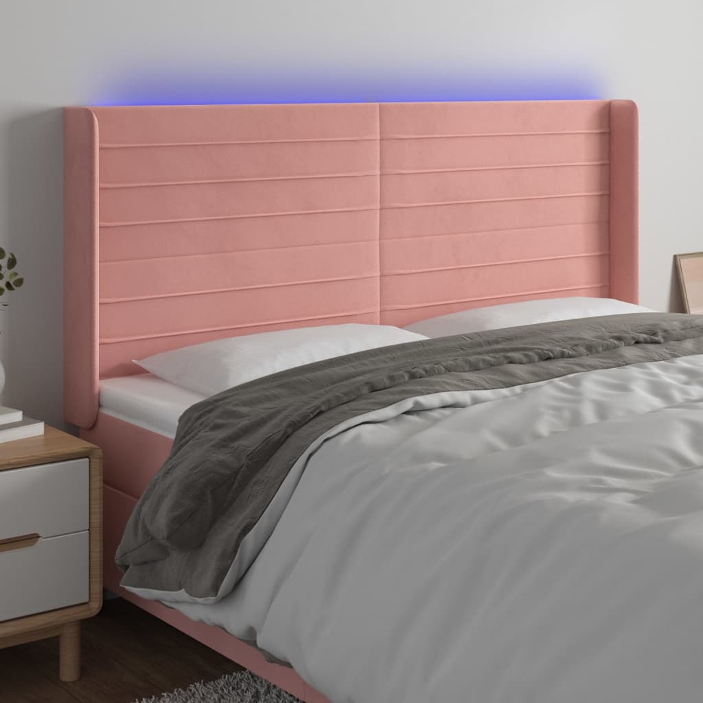 Hoofdbord LED 163x16x118/128 cm fluweel roze is nu te koop bij PeponiXL, paradijselijk wonen!