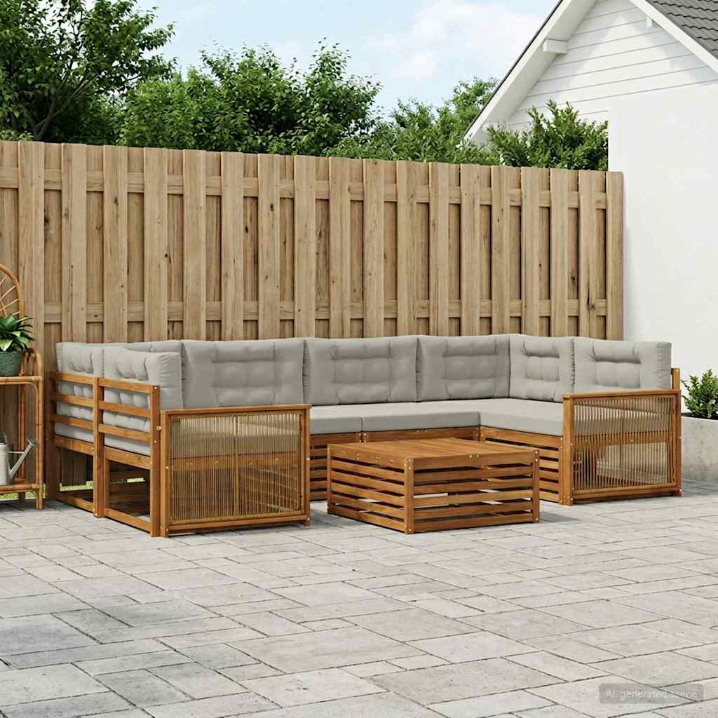 Buiten bankenset met kussen 7 pcs Naturel en lichtgrijs is nu te koop bij PeponiXL, paradijselijk wonen!