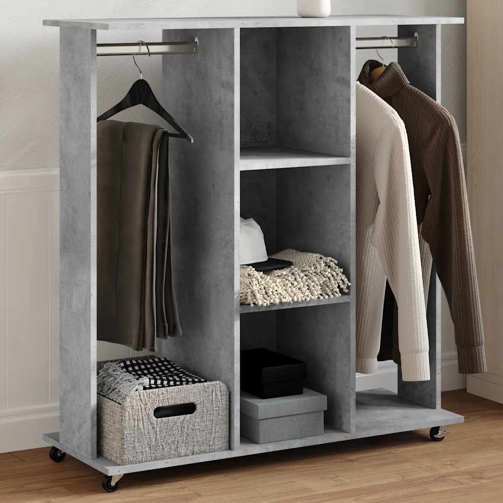 Kledingkast met wielen 102x38x110 cm bewerkt hout betongrijs is nu te koop bij PeponiXL, paradijselijk wonen!