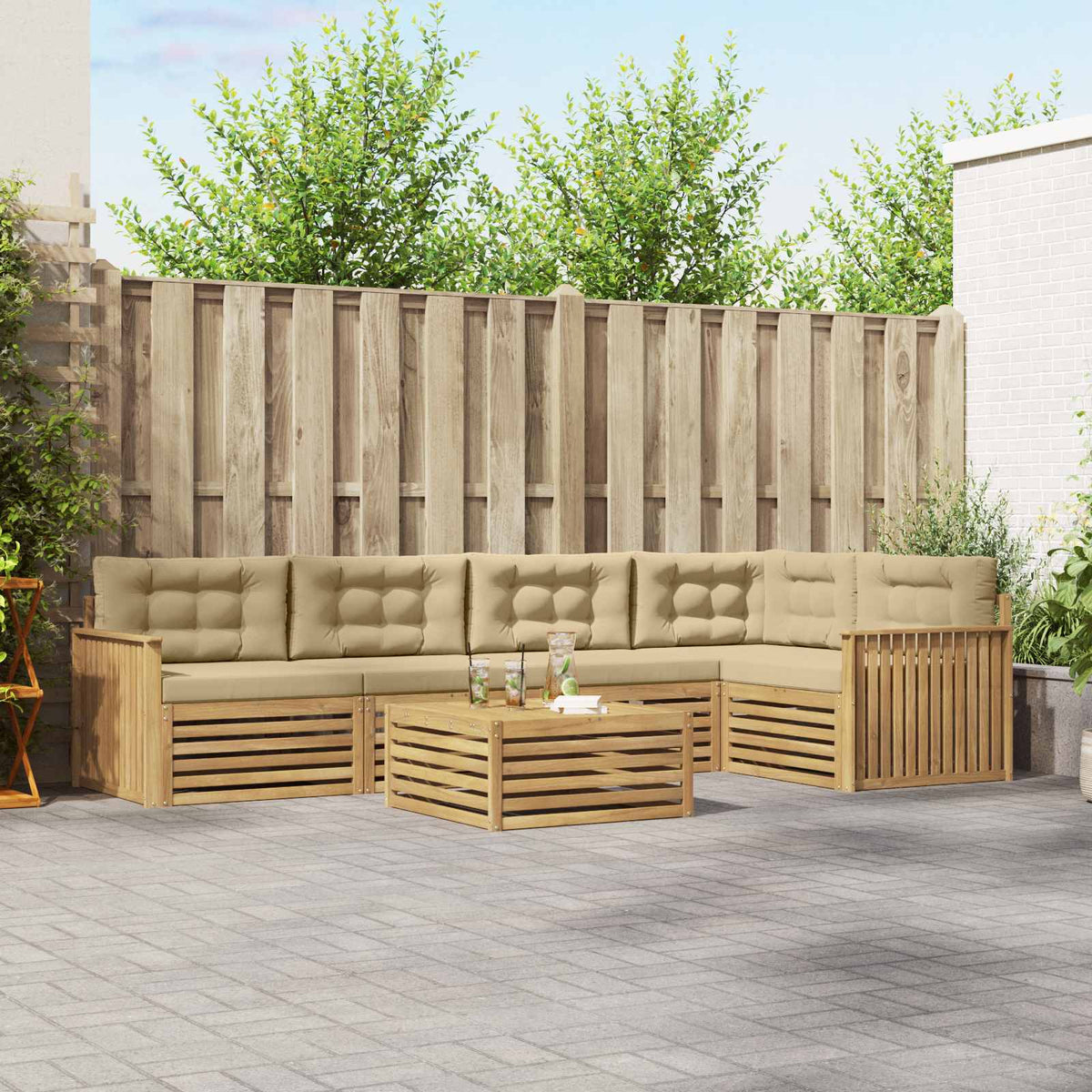 Buiten bankenset 6 pcs Wit en Beige 79 x 79 x 37 cm Polyester is nu te koop bij PeponiXL, paradijselijk wonen!