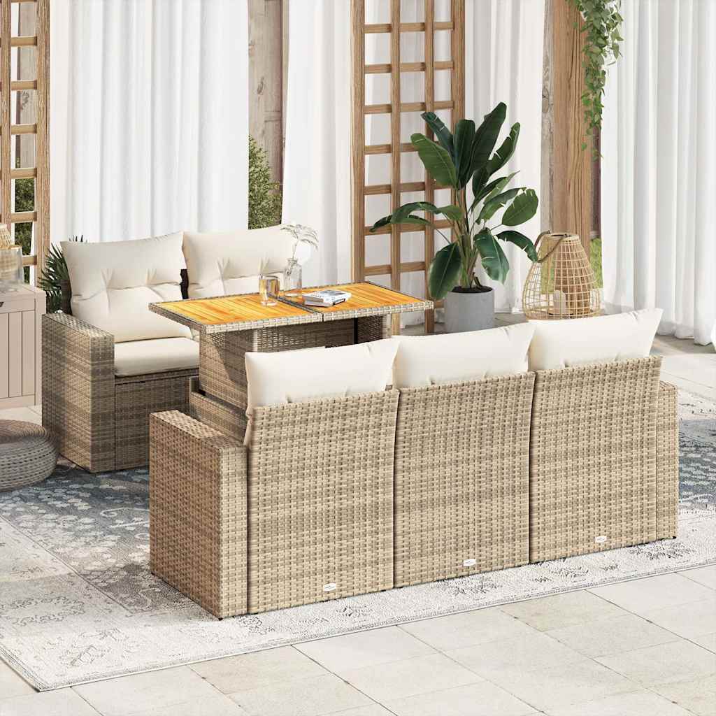 6-delige Loungeset met kussens poly rattan beige is nu te koop bij PeponiXL, paradijselijk wonen!