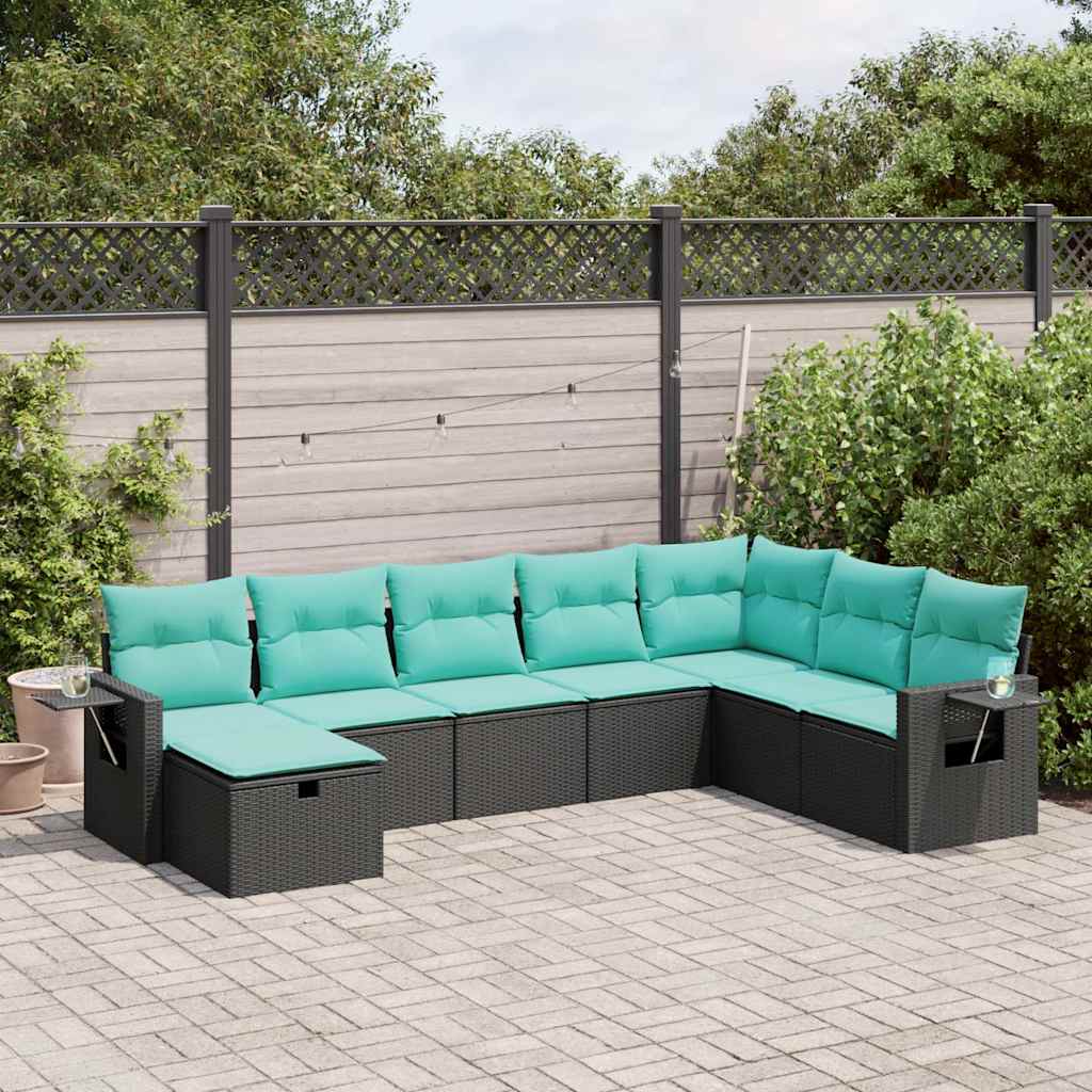 8-delige Loungeset met kussens poly rattan zwart is nu te koop bij PeponiXL, paradijselijk wonen!