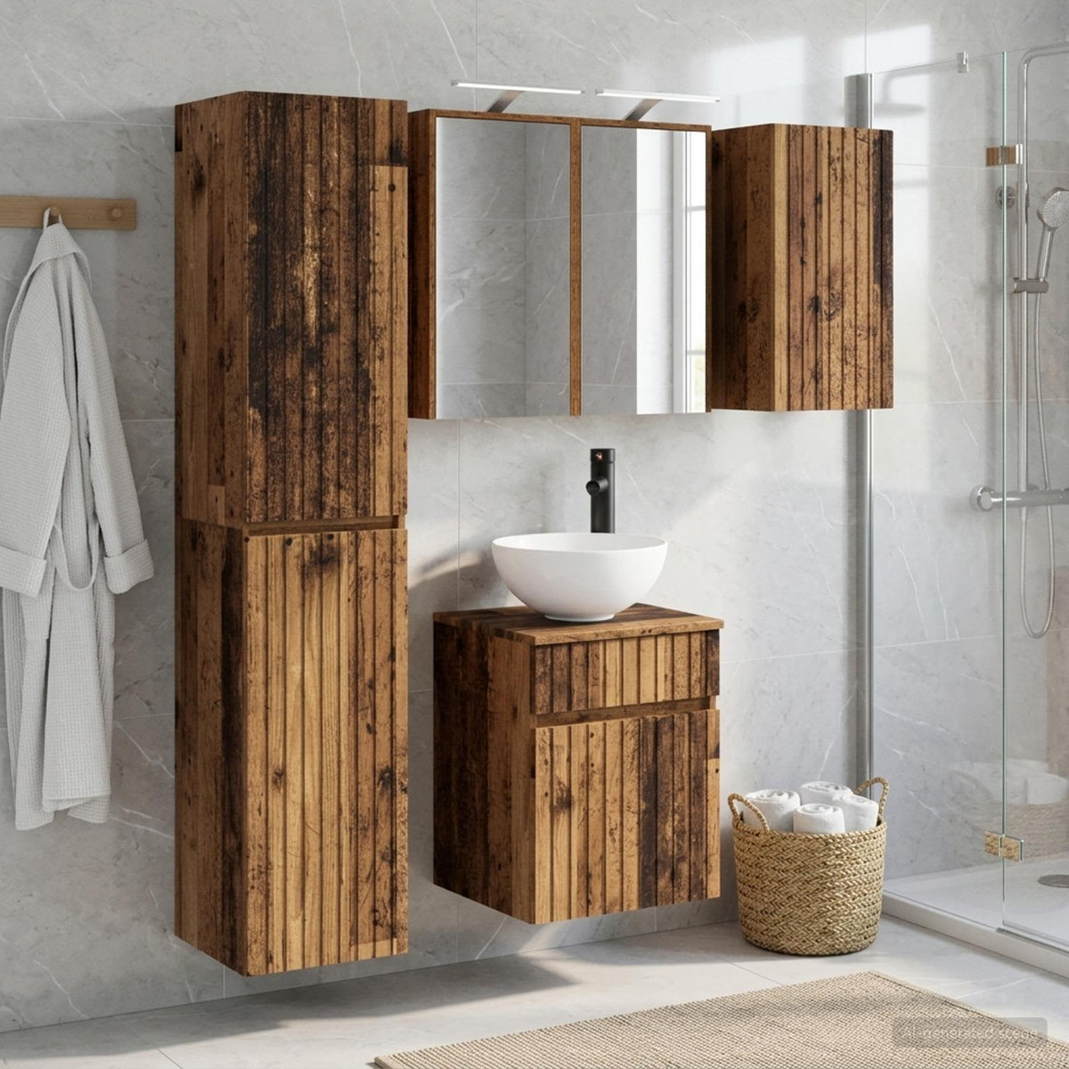 Badkamerkastenset 5 st Oud hout Bewerkt hout is nu te koop bij PeponiXL, paradijselijk wonen!