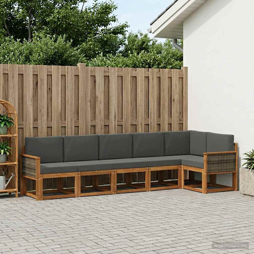 Buiten bankenset 6 pcs Natuurlijk en Antraciet Polyester is nu te koop bij PeponiXL, paradijselijk wonen!