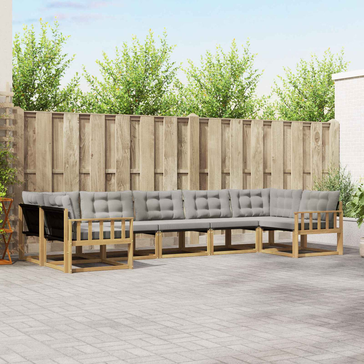 Buiten bankenset met kussen 7 pcs Wit en Lichtgrijs is nu te koop bij PeponiXL, paradijselijk wonen!