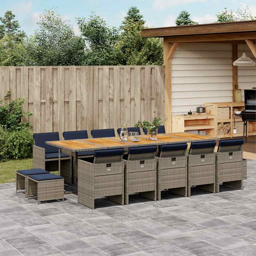 15-delige tuinset met kussens, grijs polyrotan is nu te koop bij PeponiXL, paradijselijk wonen!