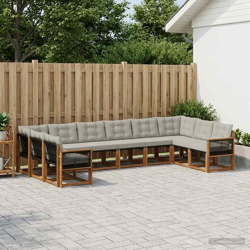 Buiten bankenset met kussen 10 pcs Natuurlijk en Lichtgrijs is nu te koop bij PeponiXL, paradijselijk wonen!
