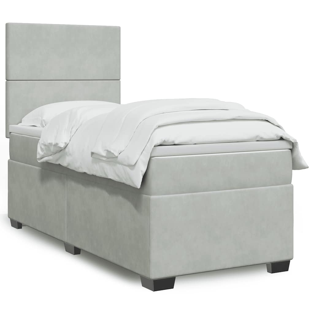 Boxspring met matras fluweel lichtgrijs 90x190 cm is nu te koop bij PeponiXL, paradijselijk wonen!