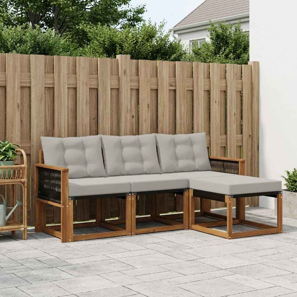 Buiten bankenset met kussen 4 pcs Naturel en lichtgrijs is nu te koop bij PeponiXL, paradijselijk wonen!