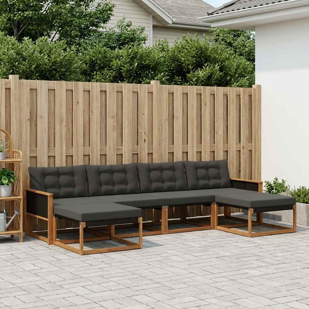 Buiten bankenset met kussen 6 pcs Naturel en Zwart is nu te koop bij PeponiXL, paradijselijk wonen!