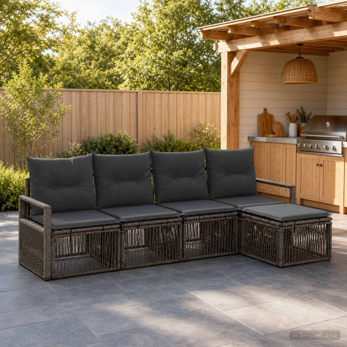 Tuinbankenset 4 pcs Grijs poly rattan is nu te koop bij PeponiXL, paradijselijk wonen!