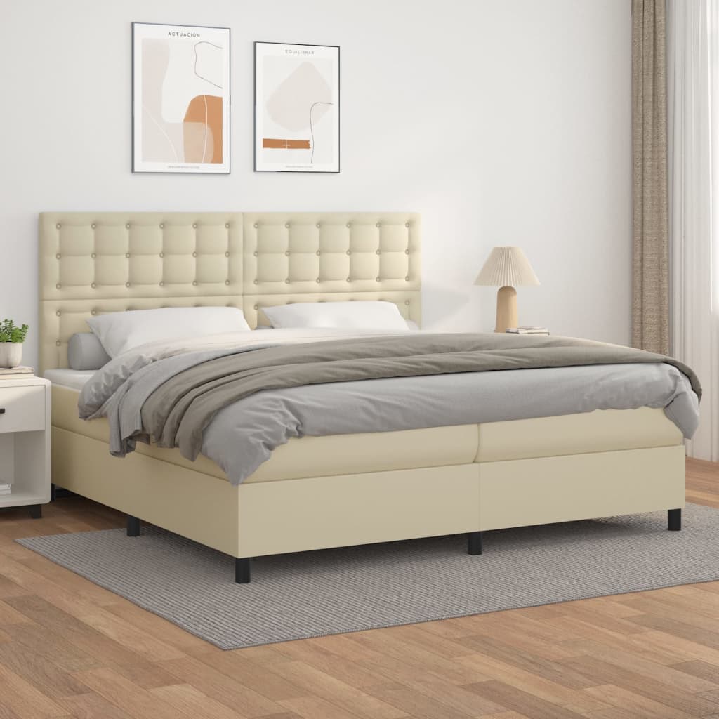 Boxspring met matras kunstleer crèmekleurig 200x200 cm is nu te koop bij PeponiXL, paradijselijk wonen!