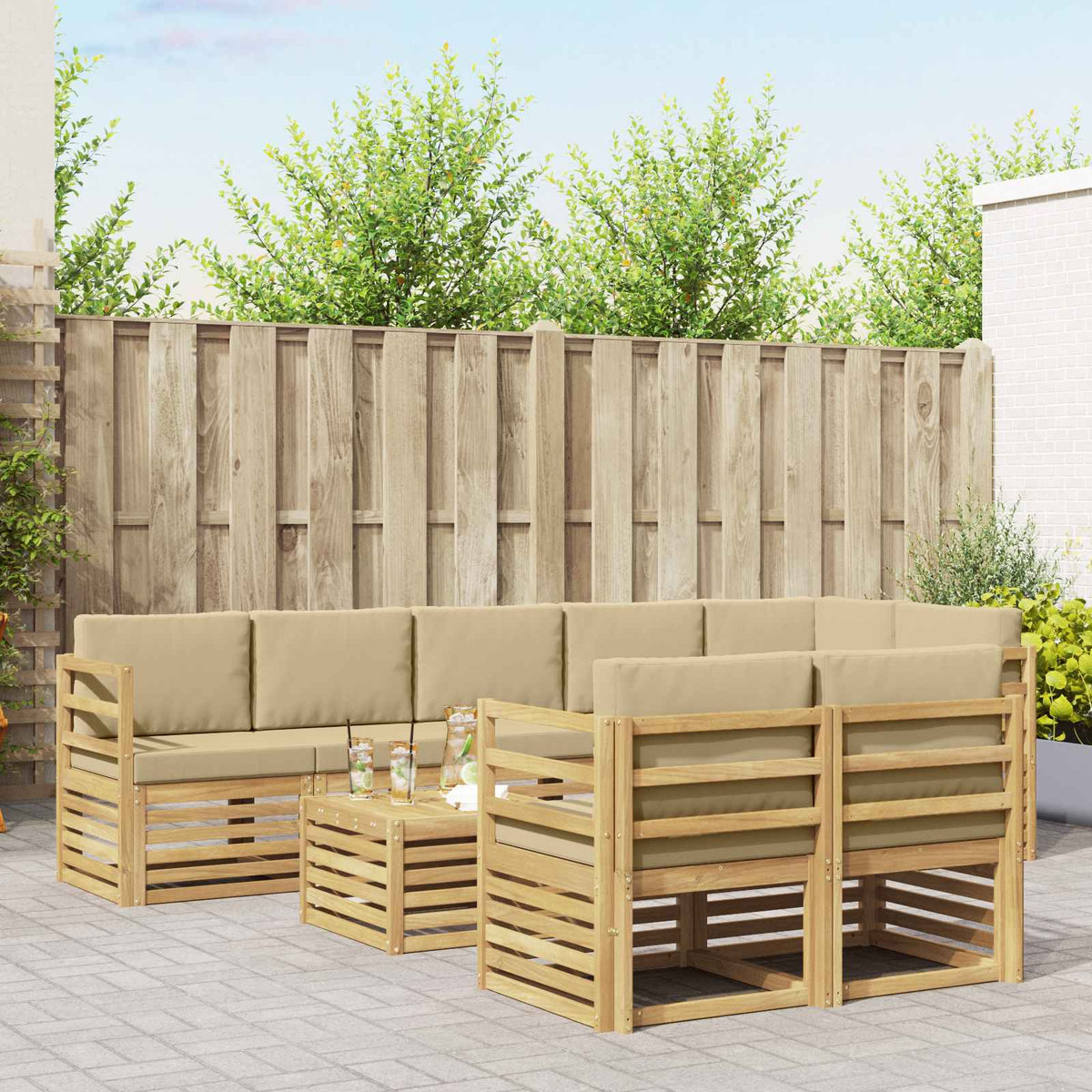 Buiten bankenset 9 pcs Wit en Beige 59 x 59 x 37 cm Polyester is nu te koop bij PeponiXL, paradijselijk wonen!