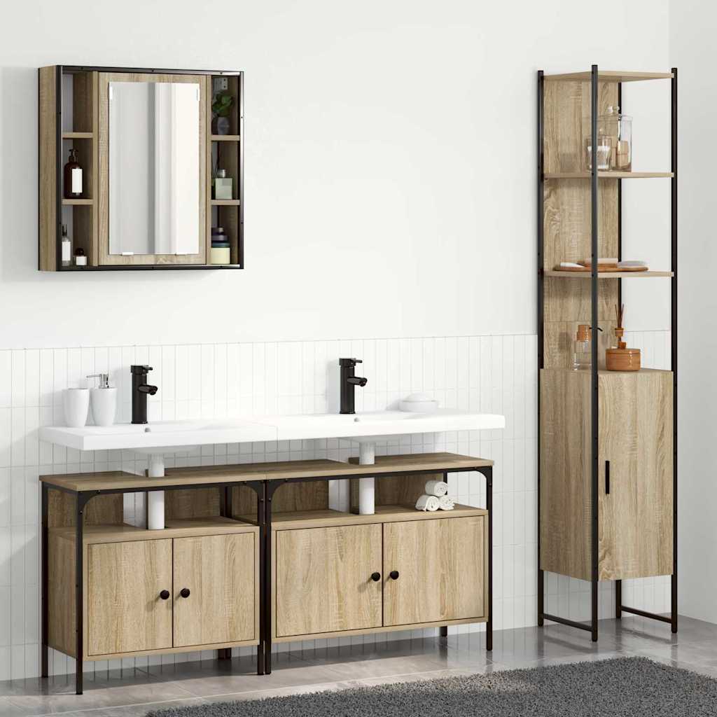 Badkamermeubelset met plank 4 pcs Sonoma Eiken Bewerkt hout is nu te koop bij PeponiXL, paradijselijk wonen!