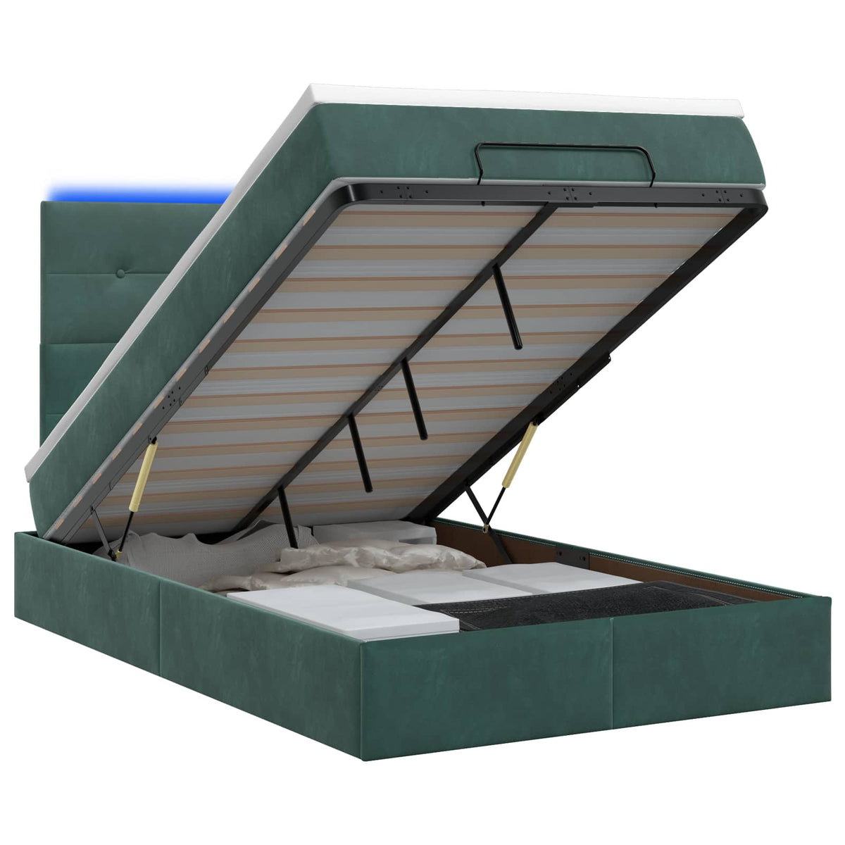 Ottoman Bed met Matrassen en LED Donkergroen 120 x 200 cm is nu te koop bij PeponiXL, paradijselijk wonen!