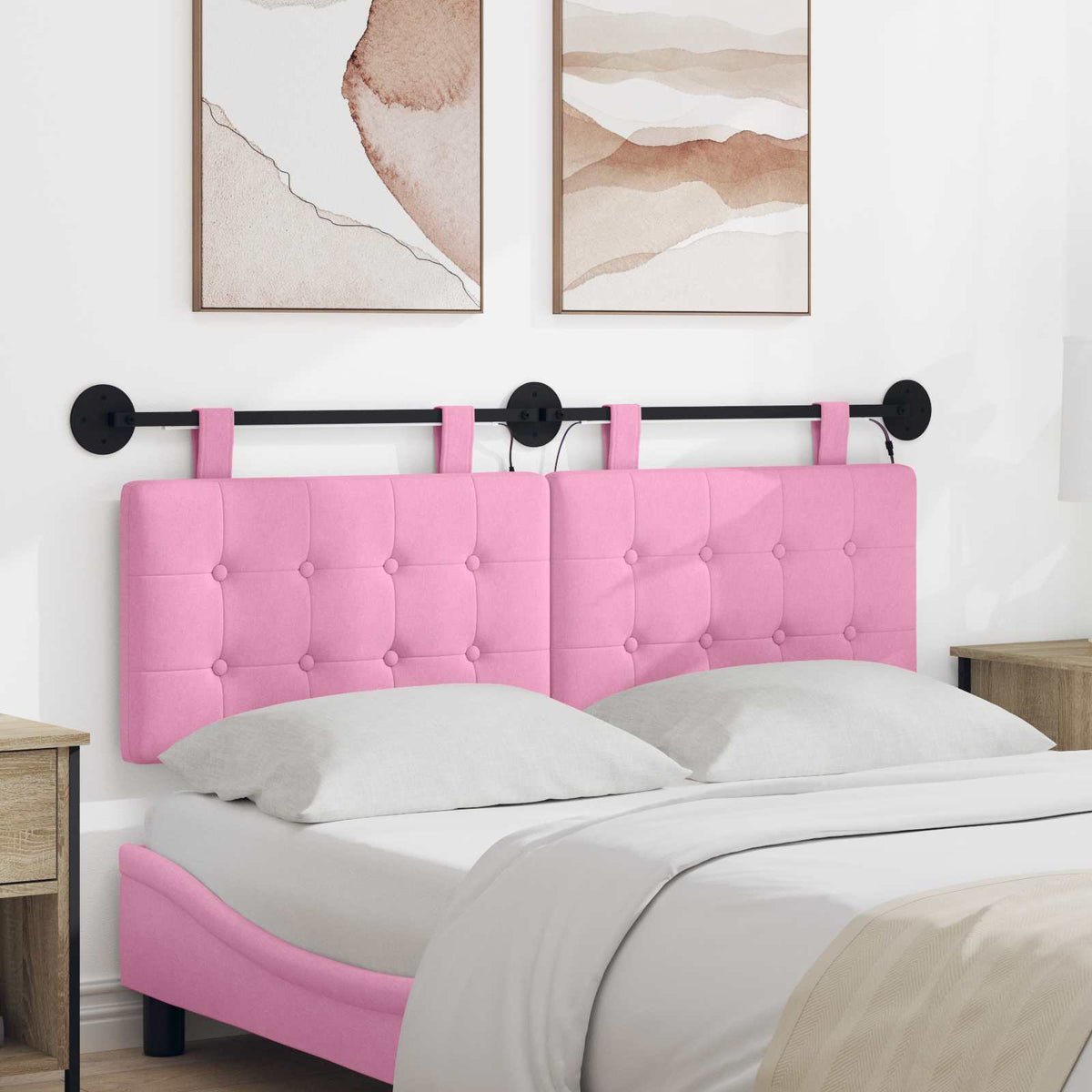 Hangend hoofdbord Met LED-verlichting Roze Stof is nu te koop bij PeponiXL, paradijselijk wonen!