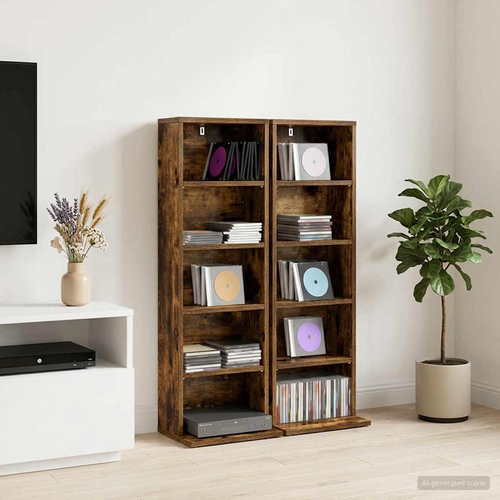CD Kast 2 st Gerookt eiken 33 x 23,5 x 97,5 cm Bewerkt hout is nu te koop bij PeponiXL, paradijselijk wonen!