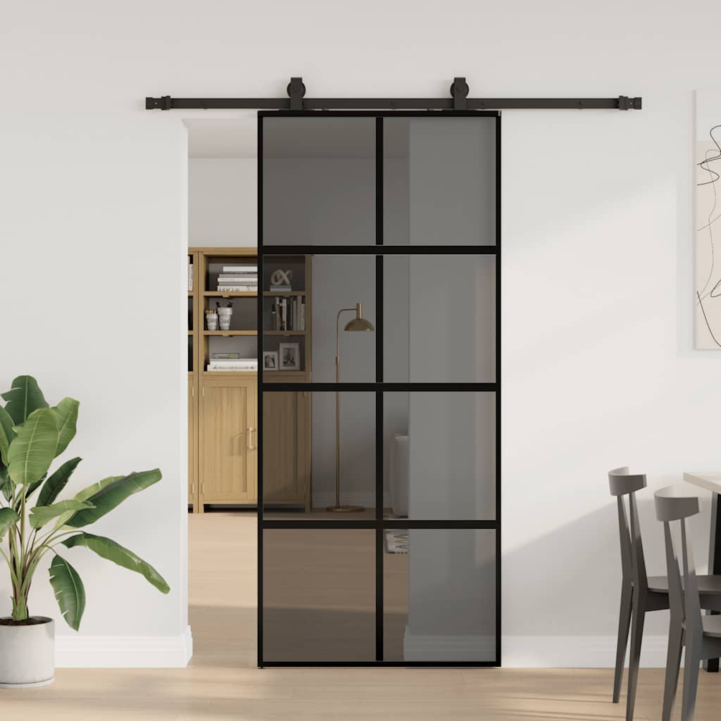 Schuifdeur met beslagset 90x205 cm gehard glas zwart is nu te koop bij PeponiXL, paradijselijk wonen!