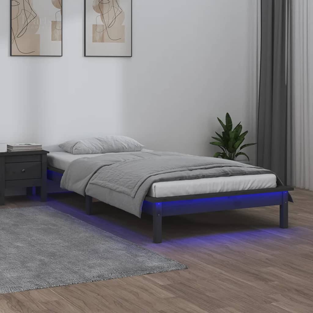 Bedframe LED massief hout grijs 90x200 cm is nu te koop bij PeponiXL, paradijselijk wonen!