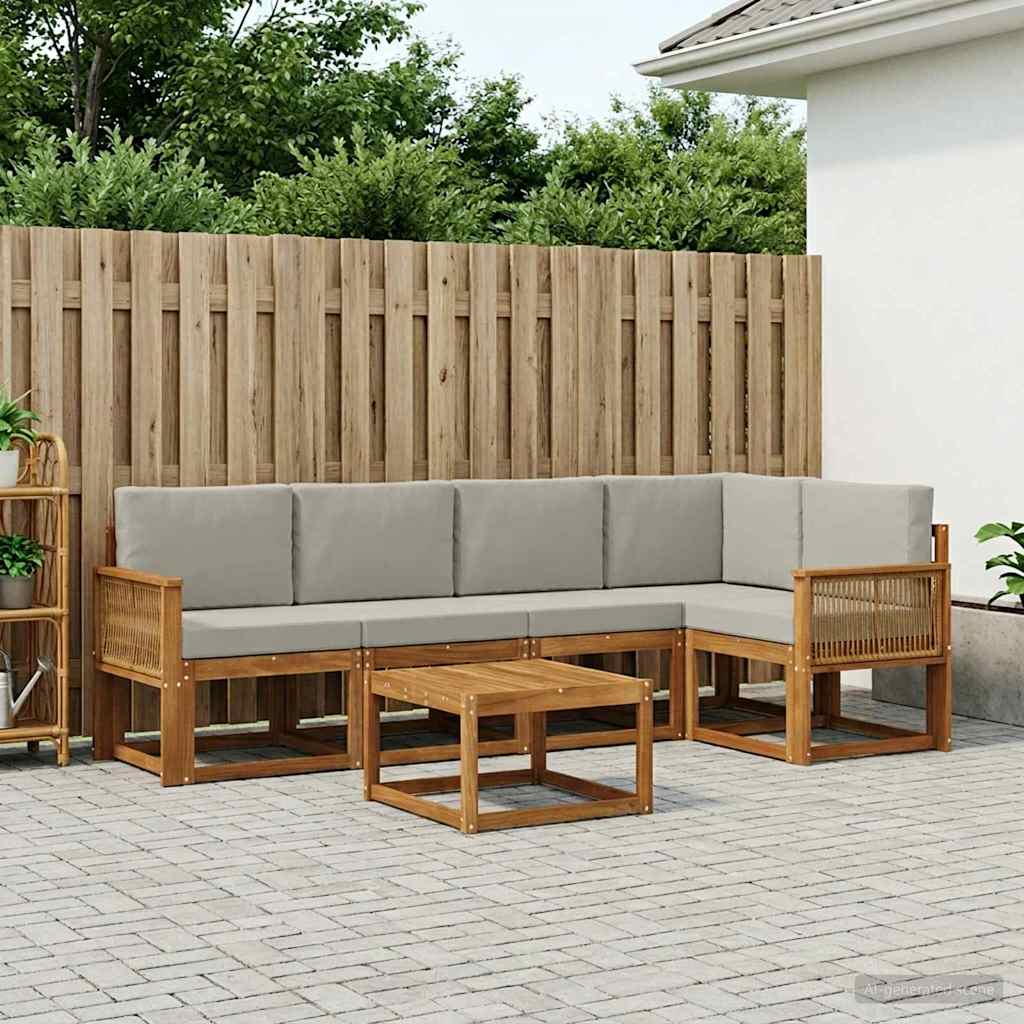 Buiten bankenset 6 pcs Naturel en lichtgrijs Massief Acaciahout is nu te koop bij PeponiXL, paradijselijk wonen!