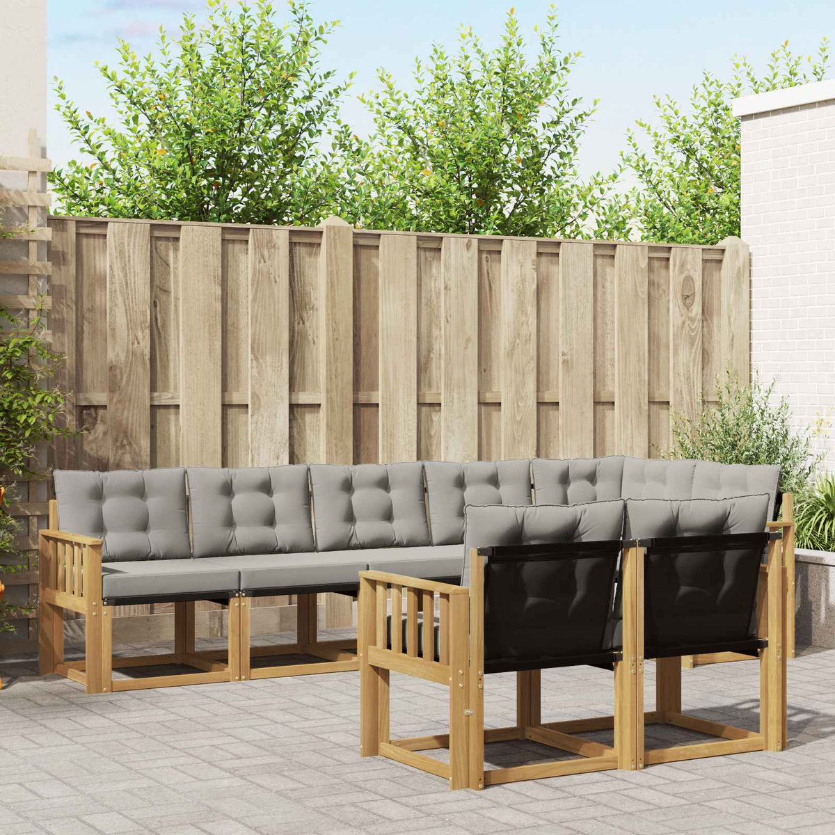 Buiten bankenset met kussen 8 pcs Wit en Lichtgrijs is nu te koop bij PeponiXL, paradijselijk wonen!