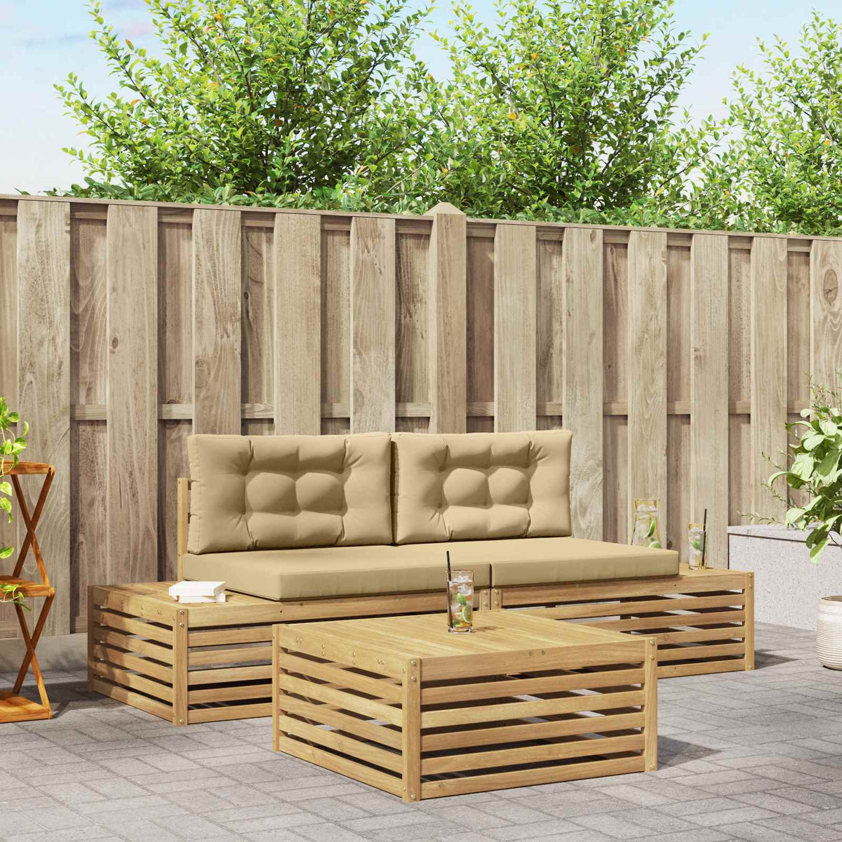 3 Stuk Buiten bankenset Polyester Wit is nu te koop bij PeponiXL, paradijselijk wonen!
