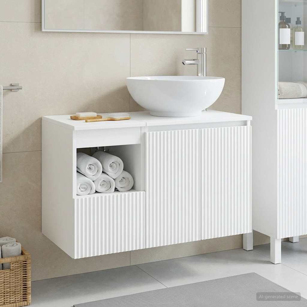 Badkamermeubelset 2 st Hoogglans Wit Bewerkt hout is nu te koop bij PeponiXL, paradijselijk wonen!