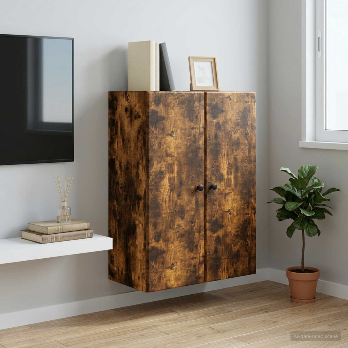 Wandkast Gerookt eiken 66 x 34,5 x 90 cm Bewerkt hout is nu te koop bij PeponiXL, paradijselijk wonen!