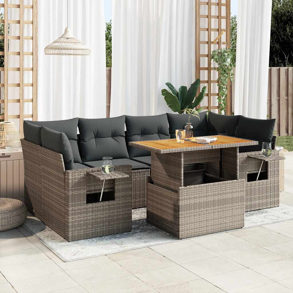 7-delige Loungeset met kussens poly rattan grijs is nu te koop bij PeponiXL, paradijselijk wonen!