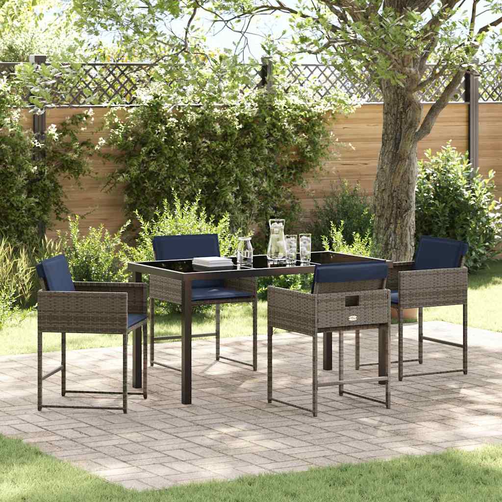 Tuin eettafelset met kussen 5 pcs Grijs poly rattan is nu te koop bij PeponiXL, paradijselijk wonen!