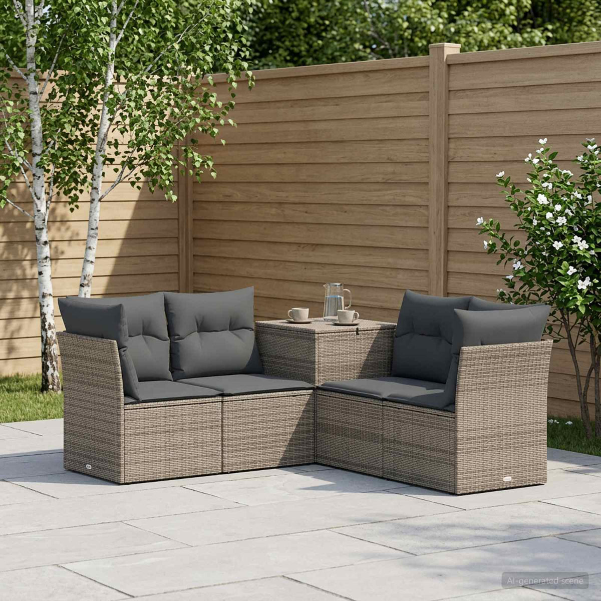 Bankstel 5 st Grijs en Donkergrijs Poly Rattan en Staal is nu te koop bij PeponiXL, paradijselijk wonen!
