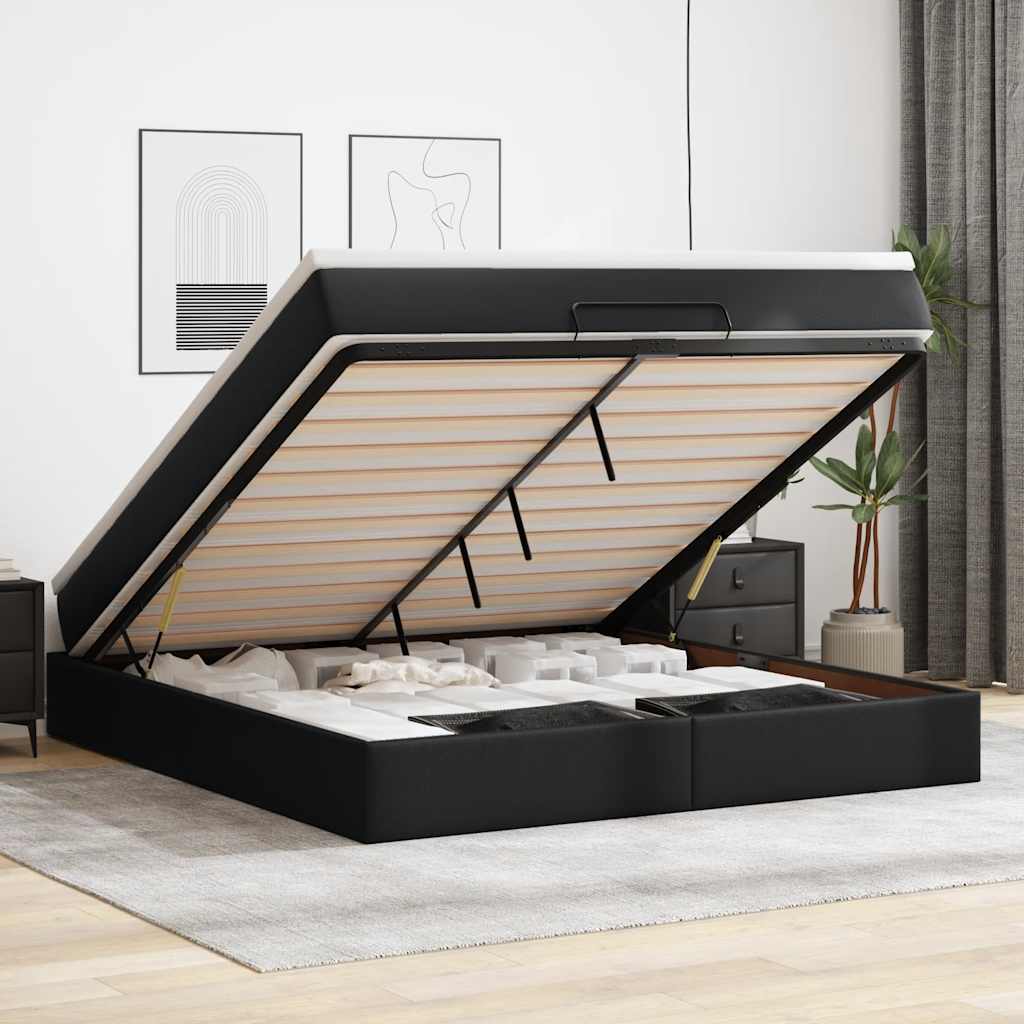 Ottoman bed met matras 180x200cm kunstleer zwart is nu te koop bij PeponiXL, paradijselijk wonen!