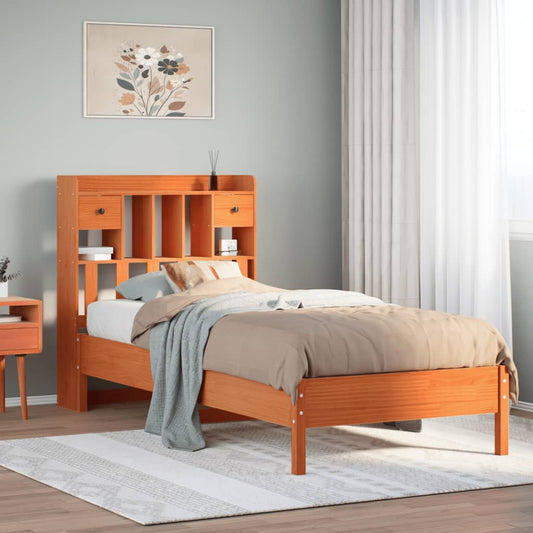 Bed met boekenkast zonder matras grenenhout wasbruin 100x200 cm is nu te koop bij PeponiXL, paradijselijk wonen!