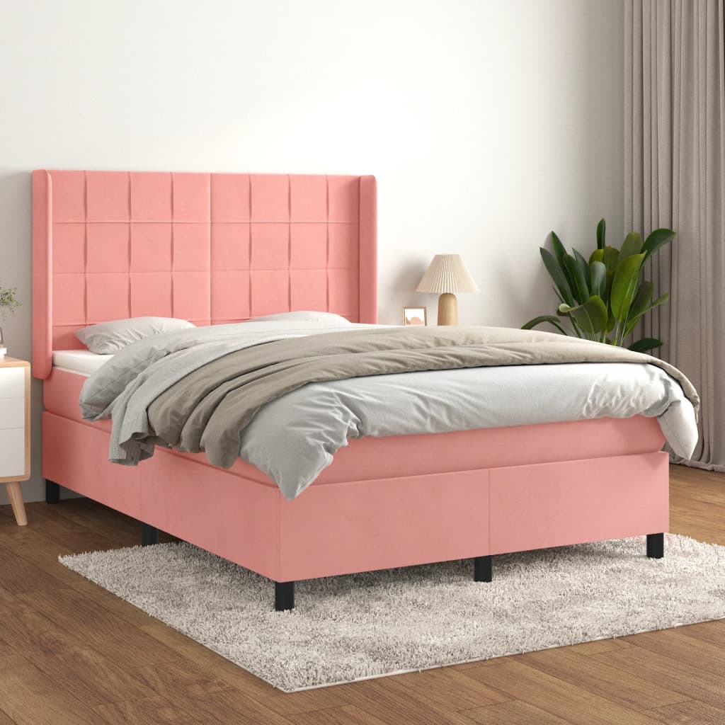Boxspring met matras fluweel roze 140x190 cm is nu te koop bij PeponiXL, paradijselijk wonen!
