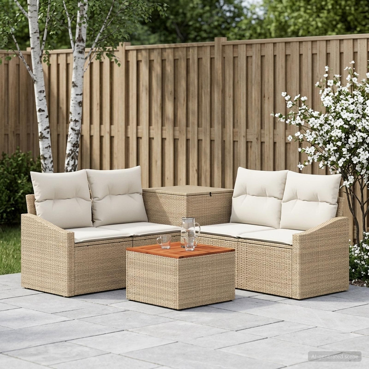 Bankstel 6 st Beige en Crème Wit Poly Rattan en Staal is nu te koop bij PeponiXL, paradijselijk wonen!