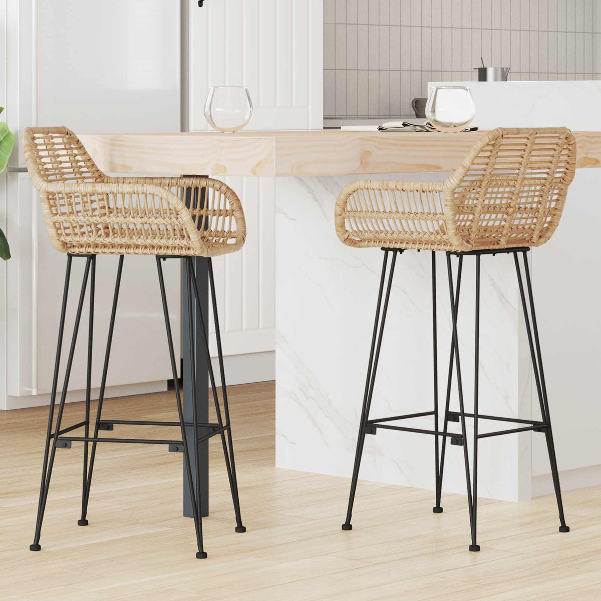Barkruk 2 pcs Naturel 55 x 52 x 105 cm Riet en IJzer is nu te koop bij PeponiXL, paradijselijk wonen!