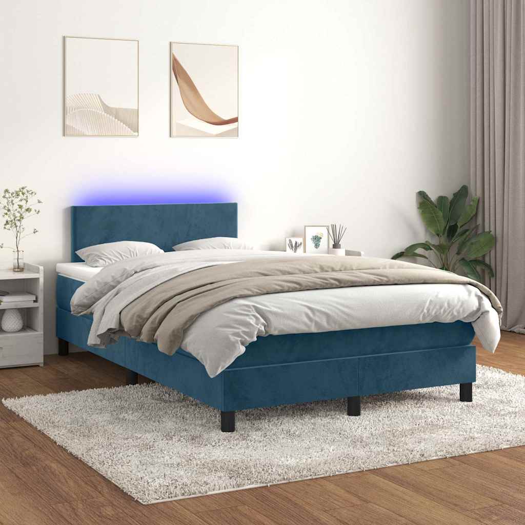 Boxspring met matras en LED fluweel donkerblauw 120x200 cm is nu te koop bij PeponiXL, paradijselijk wonen!